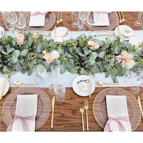 Eucalyptus Garland 6.56 Ft Lush Silver Dollar Eucalyptus Leaves Boxwood - Picture 3 of 6